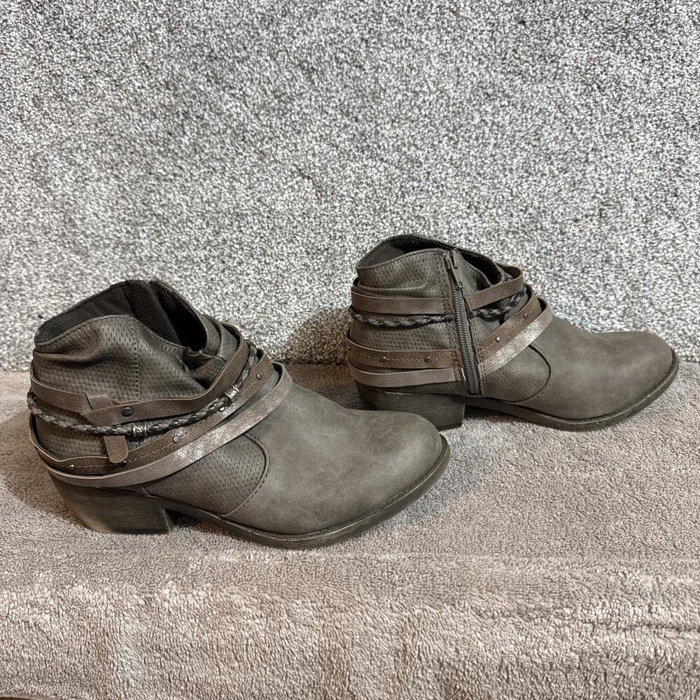 Retro Y2K SO Ankle Boots Womens 8 Boho Western Biker Braided Strap Faux Leather